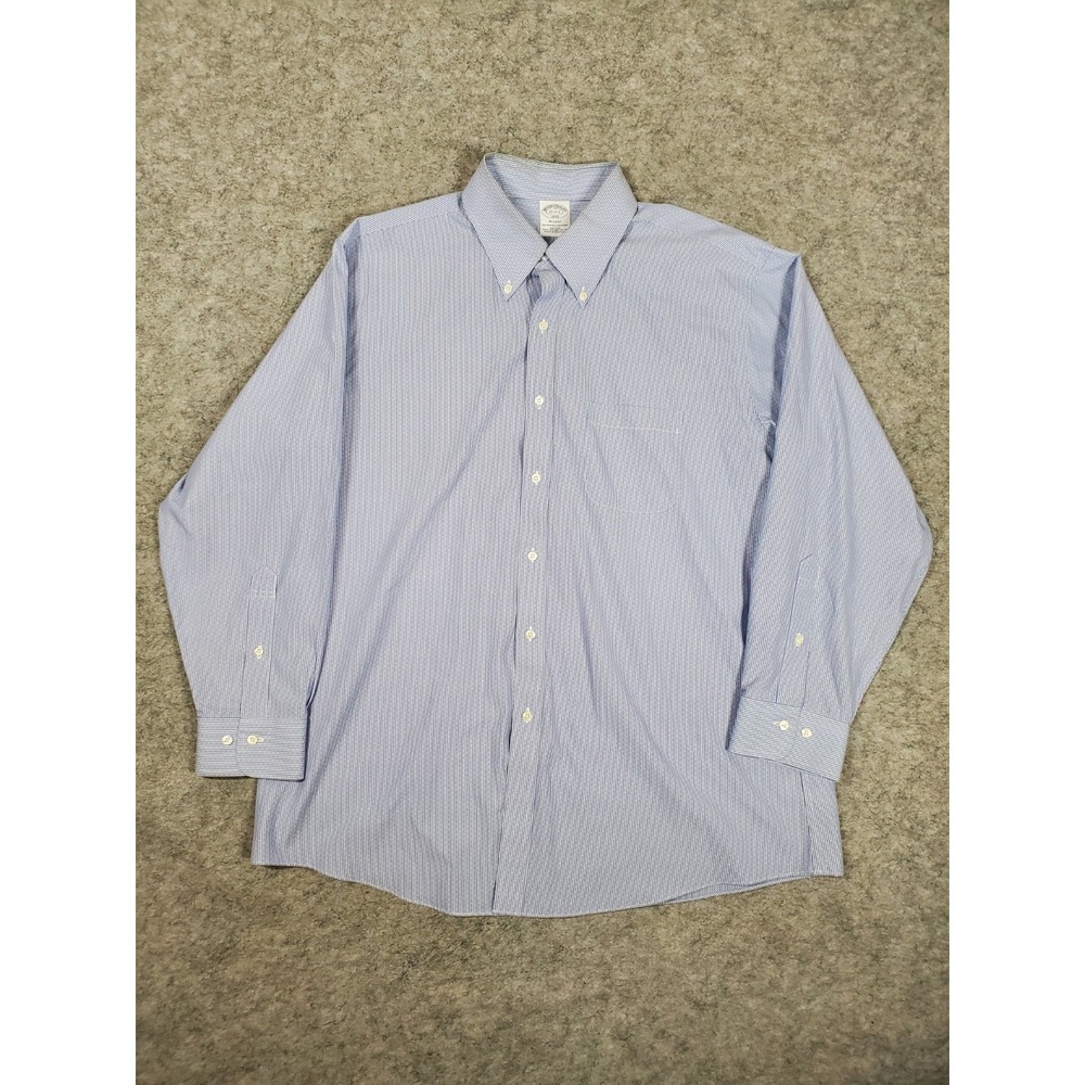 Brooks Brothers Button Down Shirt 17 2-3 Blue Dobby Stripe Regent Fit Preppy